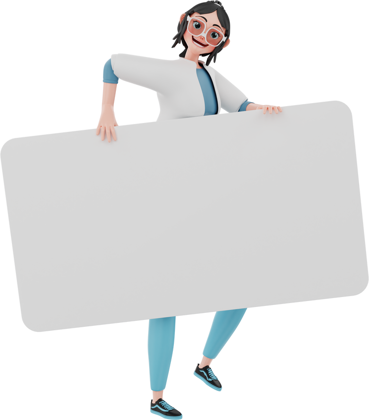 3D Businesswoman with Blank Sign