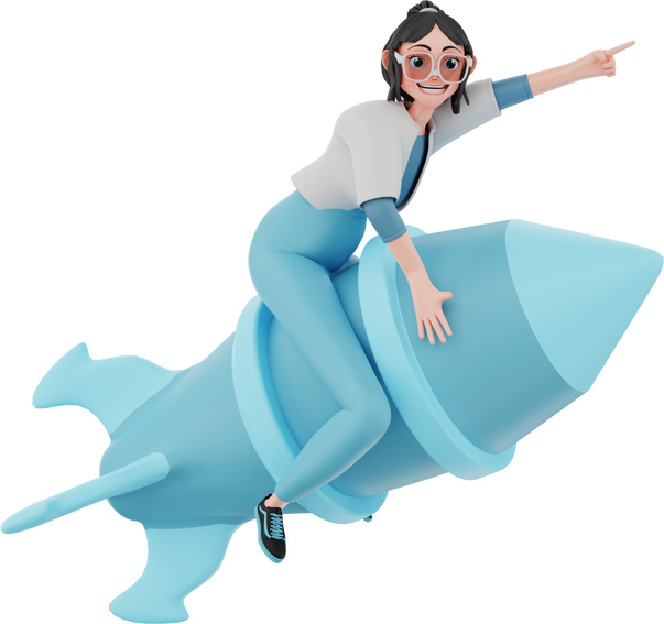 3D Businesswoman Riding Rocketship